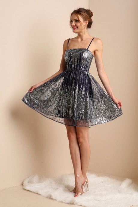 Navy Mini Sequin Cocktail Dress