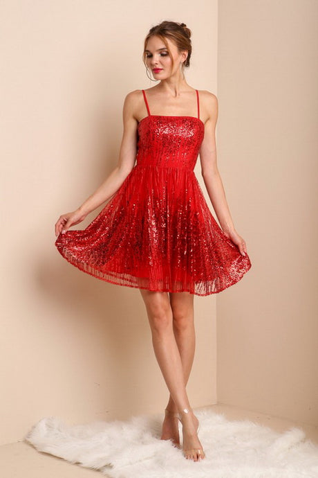 Red Mini Sequin Cocktail Dress