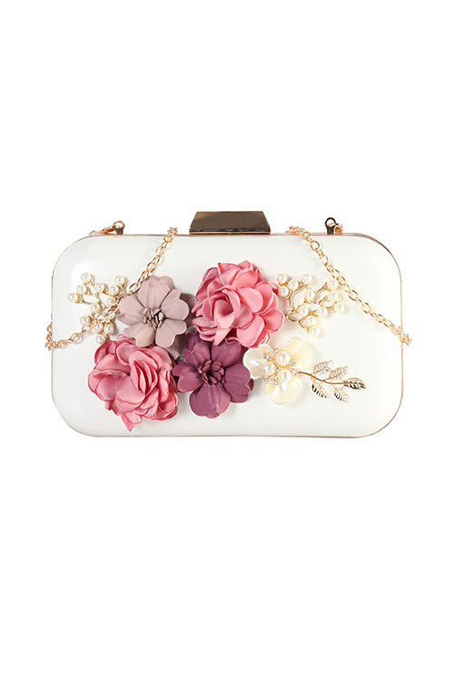 Designer Flower Accent Evening Clutch Bag
