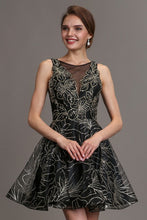 Black Embroidery Beaded Mini Flare Dress