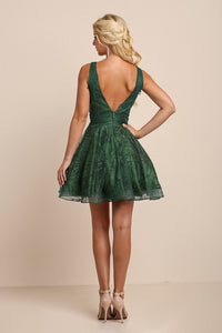 Forest Green Embroidery Beaded Mini Flare Dress