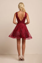 Red Wine Embroidery Beaded Mini Flare Dress
