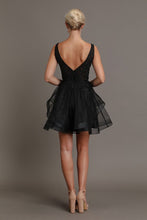 Black Shimmery Beaded Mini Flare Dress