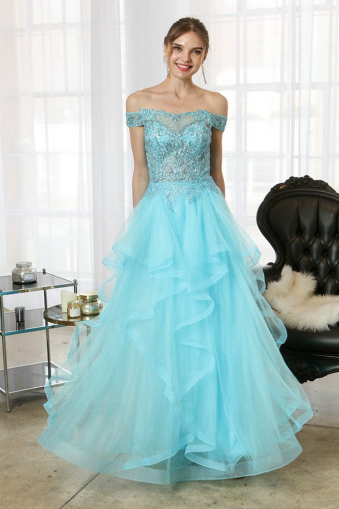 aqua two piece prom dress Elizabeth K