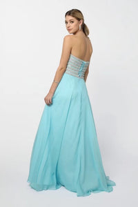 Blue Jewel Embellished Evening Dress