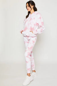 White/Mauve Pink Fleece Tie Dye Relax Fit Jogger