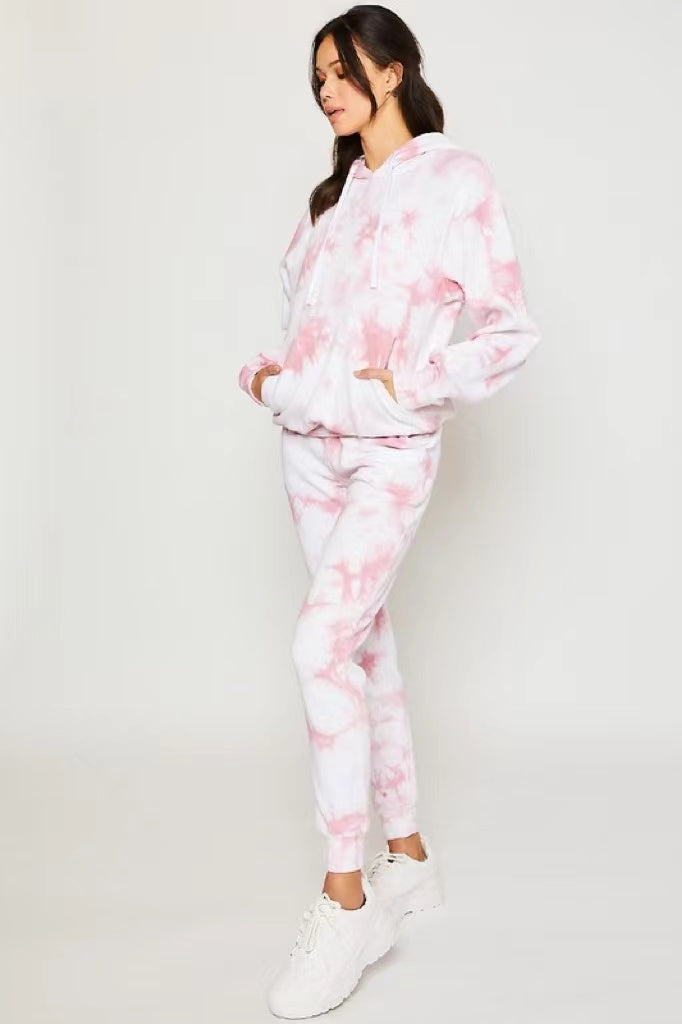 White/Mauve Pink Fleece Tie Dye Relax Fit Jogger