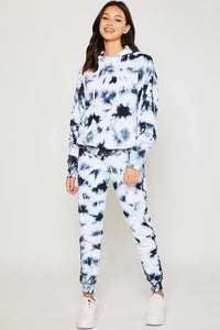 White/Black Fleece Tie Dye Relax Fit Jogger