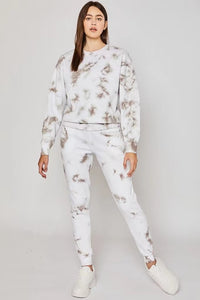 White/Beige Fleece Tie Dye Relax Fit Jogger