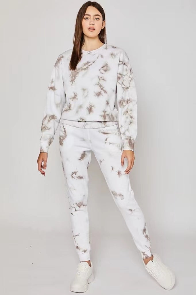 White/Beige Fleece Tie Dye Relax Fit Jogger
