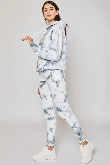White/Grey Fleece Tie Dye Relax Fit Jogger
