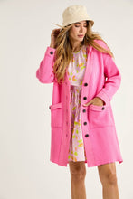 Pink Mid Length Hoodie Button Down Cardigan