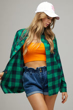 Green Plaid Embroidered Patch Button Down Jacket