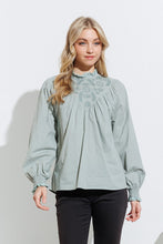 Sage Yoke Blouse With Scallop Edge Detail
