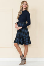 Navy Plaid And Solid Rib Matched Dress