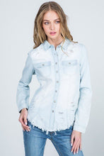 Light Denim Destroyed Slim Denim Shirt