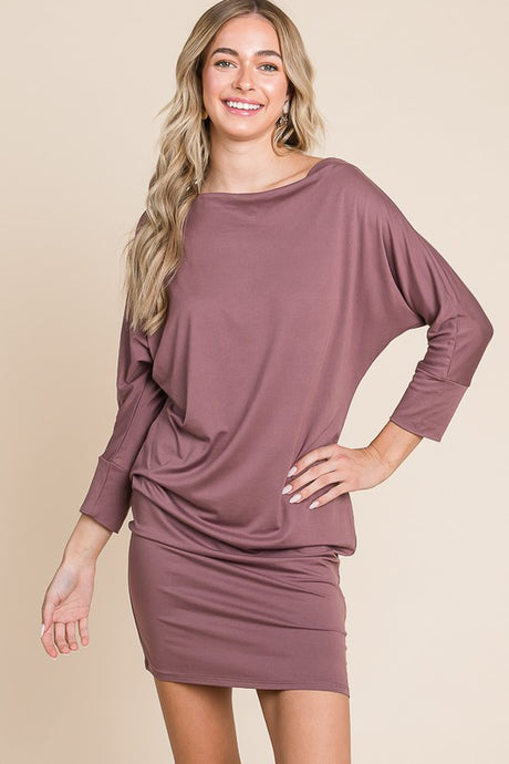 Red Bean Dorman Sleeve Mini Dress