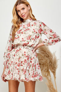Ivory Floral Floral Print Ruffled Mini Skirt
