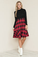 Black/Red Plaid And Solid Rib Matched Dress