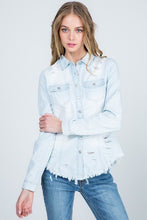 Light Denim Destroyed Slim Denim Shirt