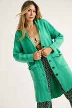 Green Mid Length Hoodie Button Down Cardigan