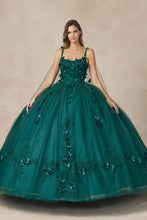 Emerald Green Long Tulle Cape With 3d Flowers Applique Quinceane