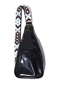 Black Tear Drop Shape Pu Leather Sling Bags Aztec Strap