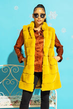 Mustard Long Furry Tiered High Neck Puffer Vest
