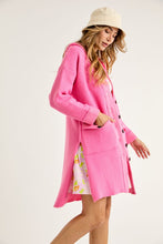 Pink Mid Length Hoodie Button Down Cardigan