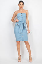 Strapless Sleeve Waist Tie Denim Dress