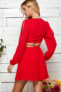 Red Cutout Open Sleeve V-neck Dress
