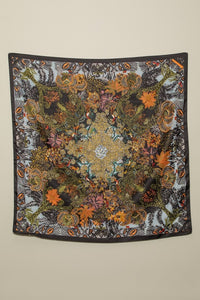 Black Baby Blue Floral Printed Silky Twill Scarf