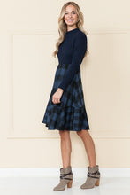 Navy Plaid And Solid Rib Matched Dress
