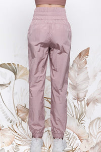 Mauve Wide Smocking Waist Band Active Parachute Jogger
