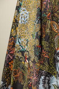 Black Baby Blue Floral Printed Silky Twill Scarf