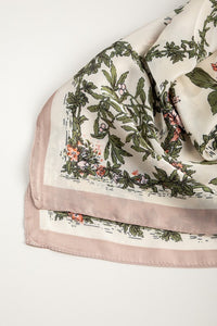 Cream Floral Printed Silky Bandana Scarf