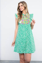 Green Floral Mini Summer Dress