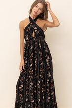 Black Floral Maxi Dress With Ruffle Details