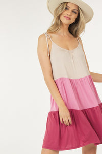 Pink Sleeveless Color Block Dress