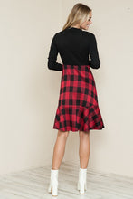 Black/Red Plaid And Solid Rib Matched Dress