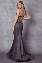 Royal/Gold Fitted Metallic Prom Evening Gown