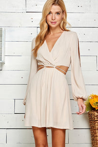 Nude Cutout Open Sleeve V-neck Dress