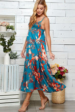 Teal Multi Ring Detailed Tiered Print Dress