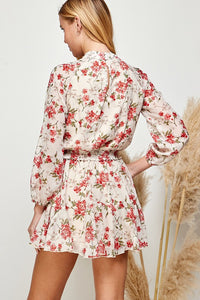 Ivory Floral Floral Print Ruffled Mini Skirt