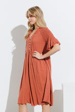 Rust V Neck Button Up Midi Dress With Self Tie