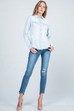 Light Denim Destroyed Slim Denim Shirt