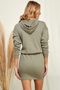 Fade Olive Solid Hoodie Midi Dress