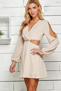 Nude Cutout Open Sleeve V-neck Dress