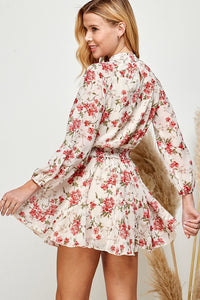 Ivory Floral Floral Print Ruffled Mini Skirt