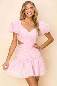 Baby Pink Women's Puff Sleeve Mini Dress